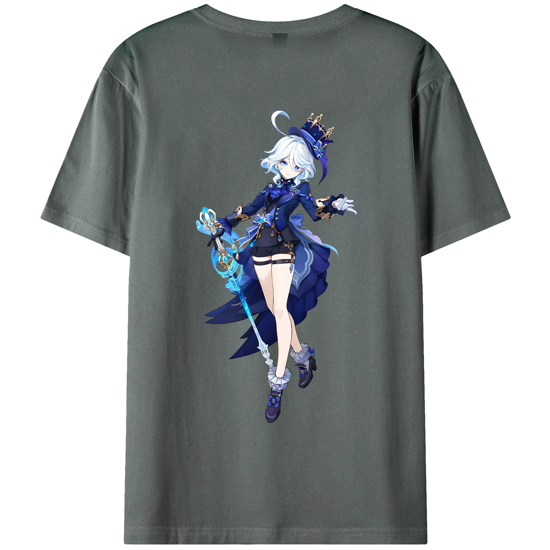 げんし神 フリーナ genshin Furina 綿100％ メンズ半袖Tシャツ（バックプリント） 通気性